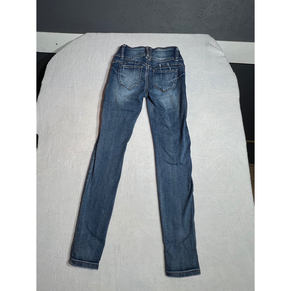YMI WannaBettaButt Mid Rise Skinny Jeans Distressed Blue Denim Size 3/26 - Picture 6 of 7